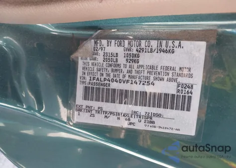 1997 Ford Mustang из США, поврежденный, VIN 1FALP4040VF147254